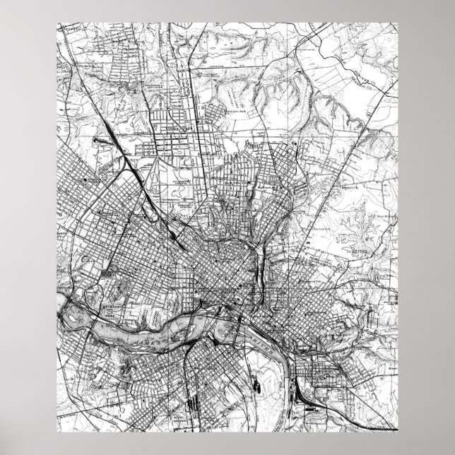 Póster Mapa de Richmond Virginia (1934) BW (Frente)