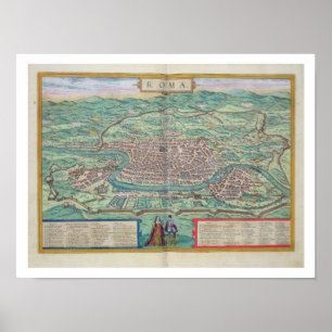 Póster Mapa de Roma, de "Civitates Orbis Terrarum" pelo