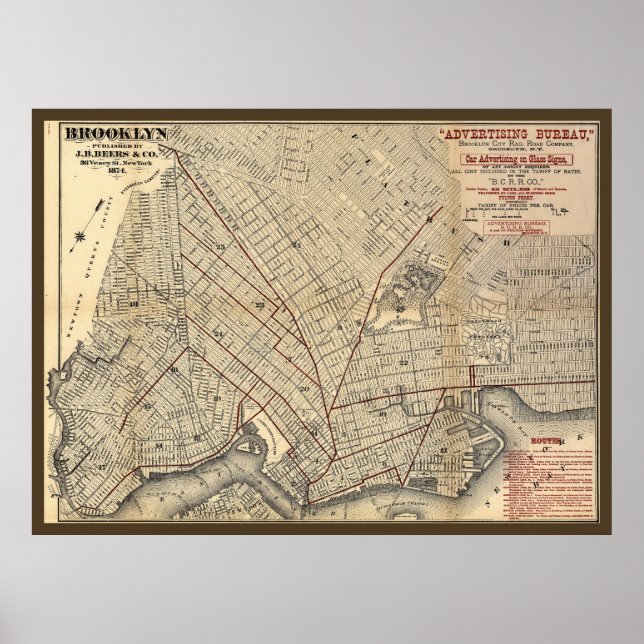 Póster Mapa de rotas da Companhia Ferroviária Brooklyn Ci (Frente)
