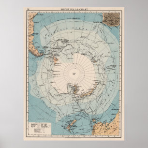 Poster Mapa de rotas da exploração da Antártica do