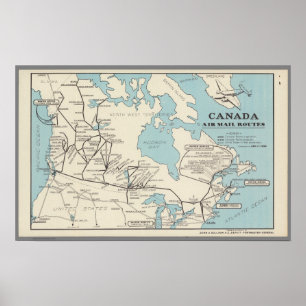 Poster Mapa de rotas de Canadá - de correio aéreo de