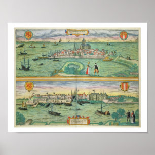 Poster Mapa de Rotterdam e de Gouda, 'de Civitates Orbis