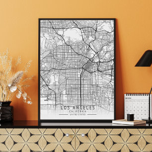 Poster Mapa de Rua Contemporâneo de Los Angeles Califórni