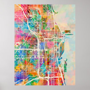 Póster Mapa de ruas da cidade de Chicago