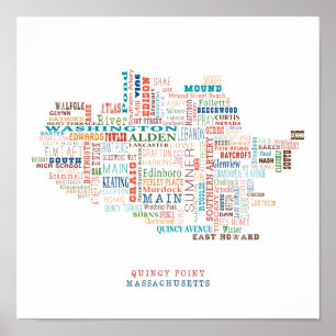 Póster Mapa de ruas da vizinhança de Massachusetts do