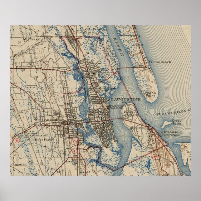 Póster Mapa de Ruas de Augustine Florida (1937) (Frente)