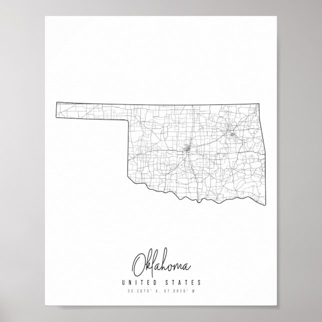 Poster Mapa de Ruas Minimais de Oklahoma (Frente)