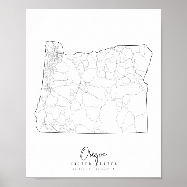 Poster Mapa de Ruas Minimais do Oregon (Frente)