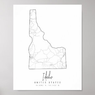 Poster Mapa de Ruas Mínimas de Idaho