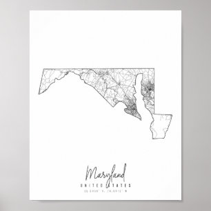 Poster Mapa de Ruas Mínimas de Maryland