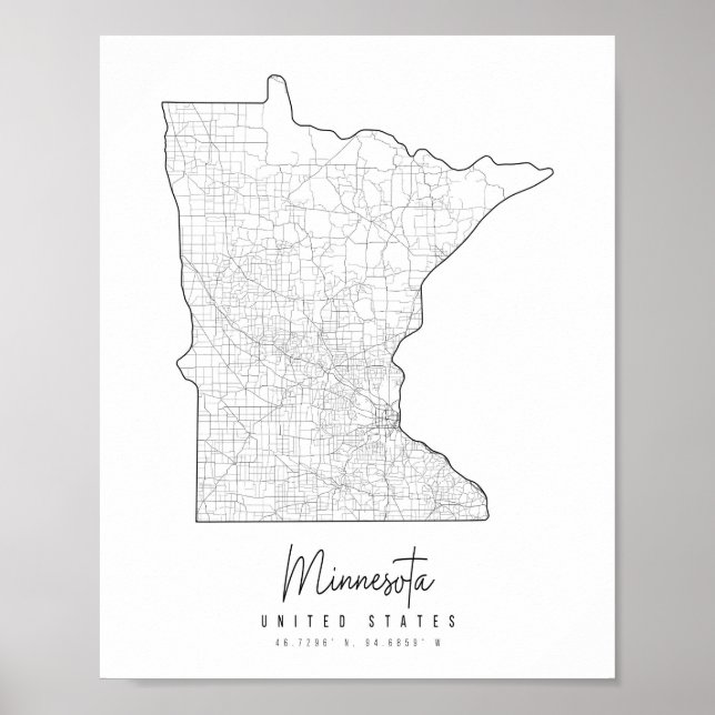 Poster Mapa de Ruas Mínimas de Minnesota (Frente)
