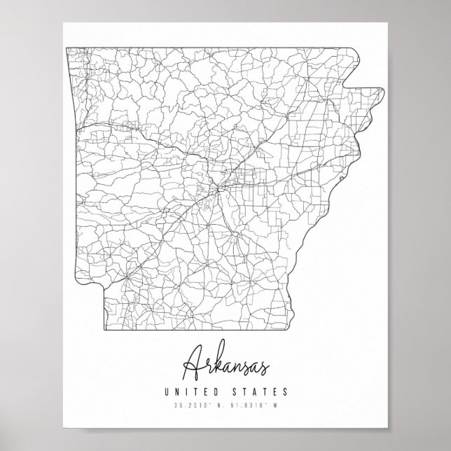 Poster Mapa de Ruas Mínimas do Arkansas (Frente)