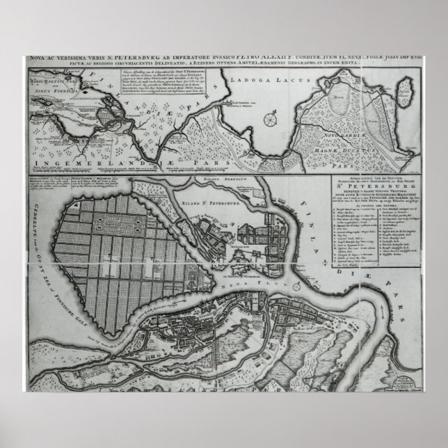 Póster Mapa de Ruas.Petersburgo, c.1750 (Frente)