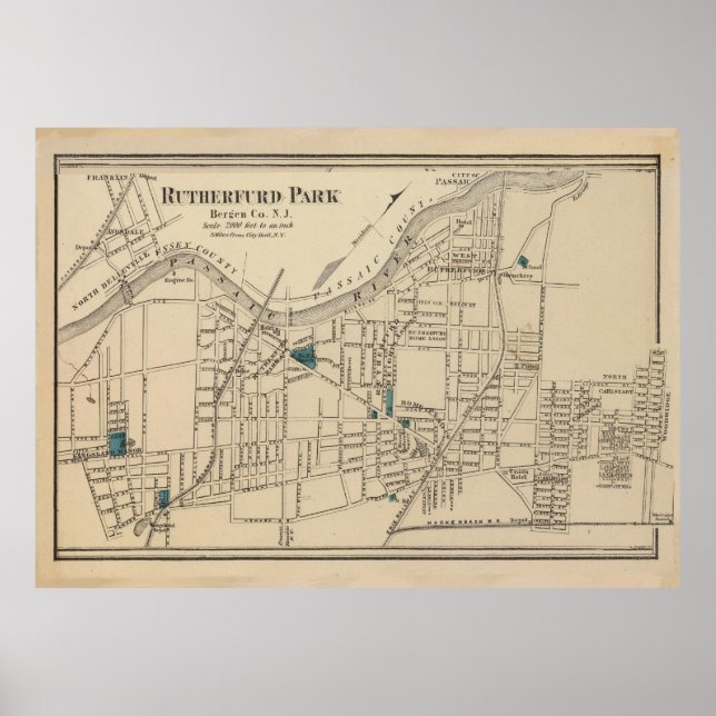 Poster Mapa de Rutherford NJ (1872) (Frente)
