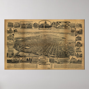 Póster Mapa de Sacramento, opinião do Pássaro-Olho, 189