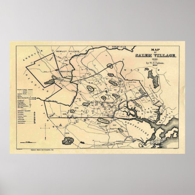 Póster Mapa de Salem Massachusetts (1866), em 1692 (Frente)