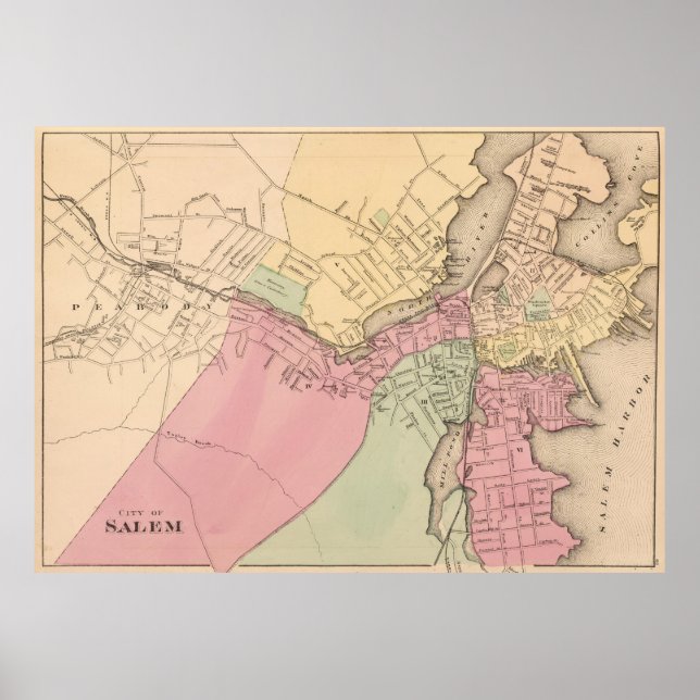 Poster Mapa de Salem Massachusetts (1871) (Frente)