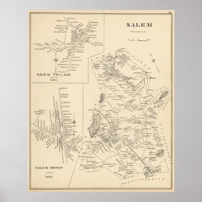 Póster Mapa de Salem Massachusetts (1892) (Frente)