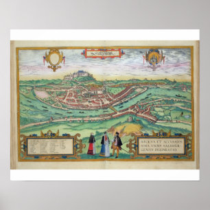 Póster Mapa de Salzburg, de "Civitates Orbis Terrarum" b