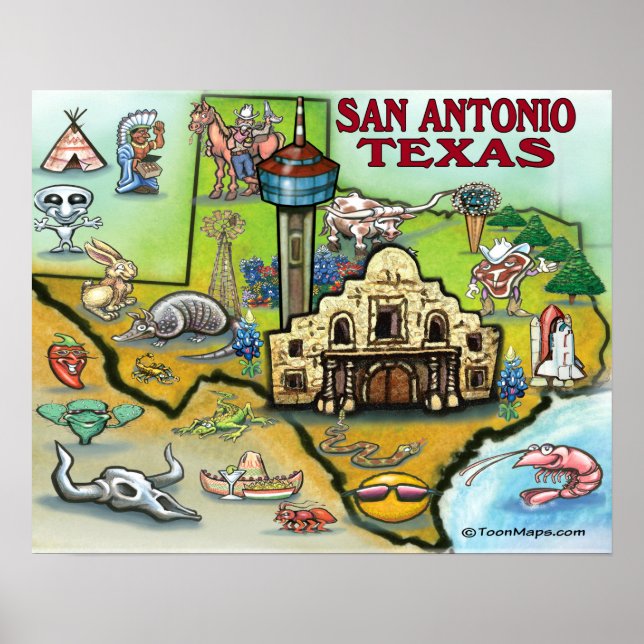 Poster Mapa de San Antonio TEXAS (Frente)