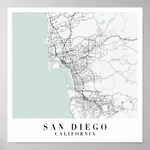 Poster Mapa de San Diego California Blue Water Street