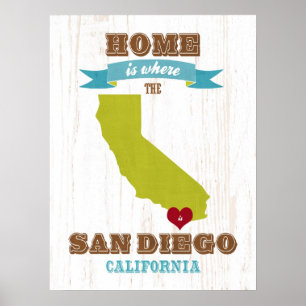 Poster Mapa de San Diego, Califórnia - Home é onde a