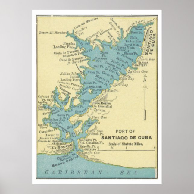 Poster Mapa de Santiago de Cuba (1898) (Frente)