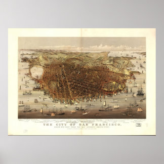 Poster Mapa de São Francisco, Birds-Eye View, 1878