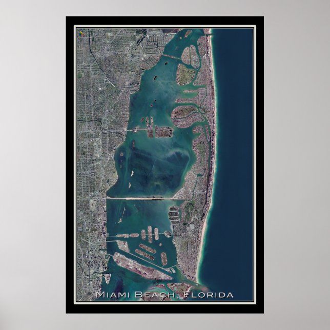 Poster Mapa de Satélite da Flórida de Miami Beach (Frente)