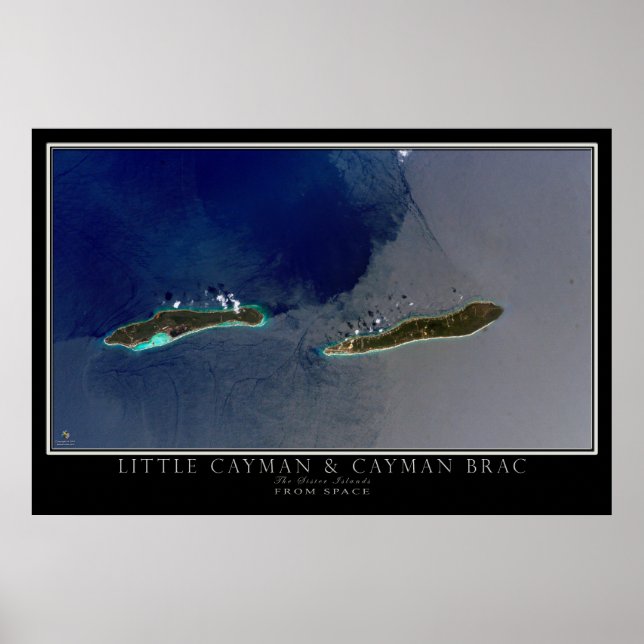 Poster Mapa de Satélite das Ilhas Cayman e Cayman Brac (Frente)