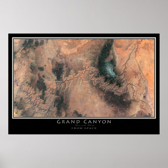 Póster Mapa de Satélite do Grand Canyon National Park (Frente)
