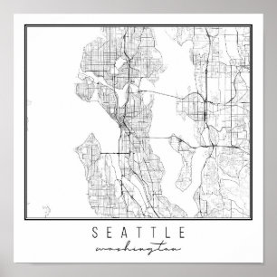Poster Mapa de Seattle Washington Street