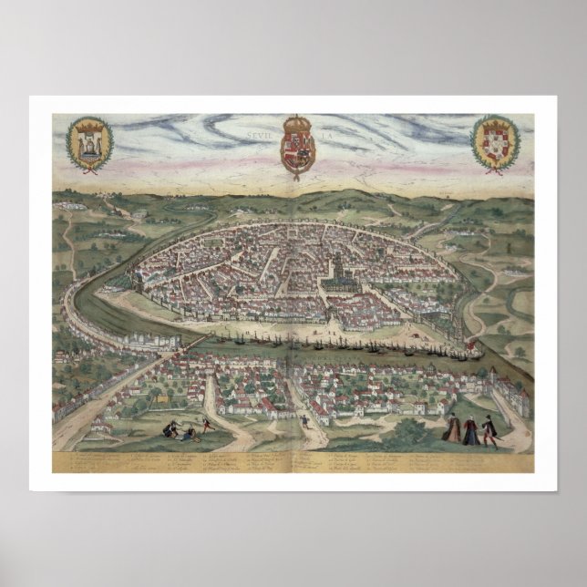 Poster Mapa de Sevilha, de Civitates Orbis Terrarum, por (Frente)