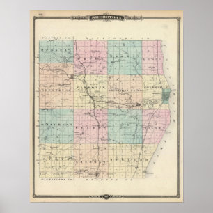 Póster Mapa de Sheboygan County, estado de Wisconsin