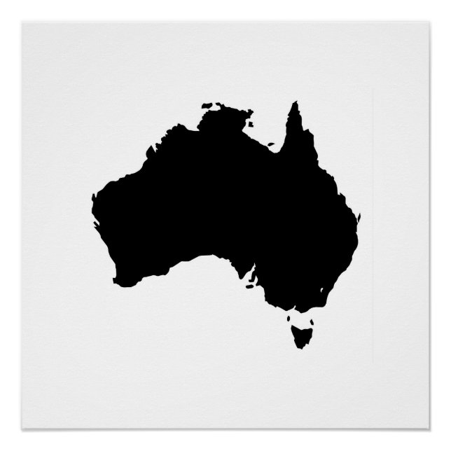 Póster Mapa de Silhueta Preta da Austrália (Frente)