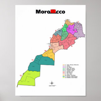 Poster Mapa de Sinalizador de Marrocos com contornos de l