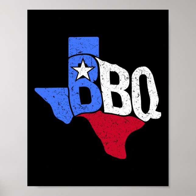 Poster Mapa De Sinalizador E Byrbecue Do Estado Do Texas  (Frente)