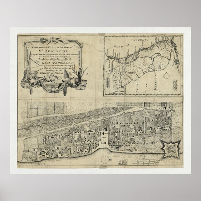 Poster Mapa de St. Augustine Flórida (1764) (Frente)