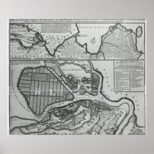 Póster Mapa de St Petersburg, c.1750