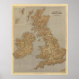 Póster Mapa de Stereographical, ilhas britânicas