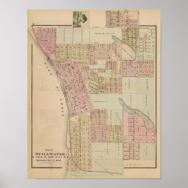 Póster Mapa de Stillwater, Washington County, Minnesota (Frente)