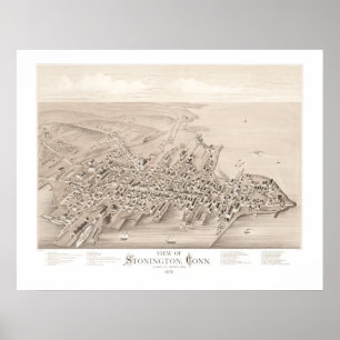 Póster Mapa de Stonington, Connecticut em 1879