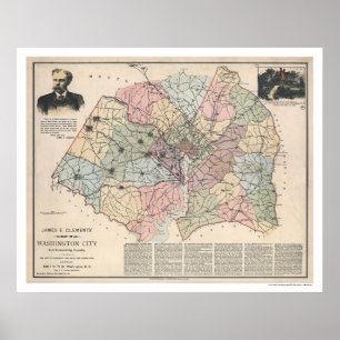 Póster Mapa de subúrbios do Washington DC por Clements
