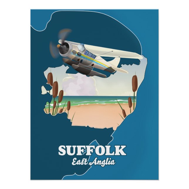 Póster Mapa de Suffolk East Anglia (Frente)