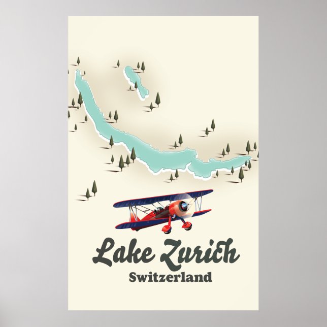 Poster mapa de Suiça do lago Zurich (Frente)