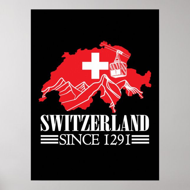 Poster Mapa de suiças desde 1291 monta sinalizador suíço (Frente)