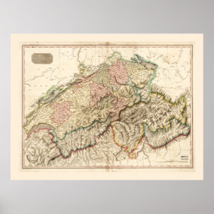 Poster Mapa de suiças (Suíça) c. 1818