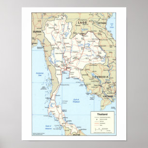 Póster Mapa de Tailândia