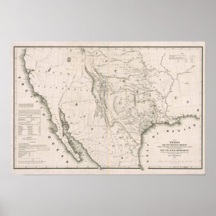 Póster Mapa de Texas e os países adjacentes