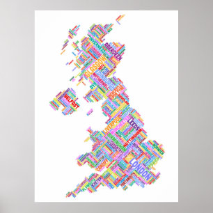 Póster Mapa de texto BRITÂNICO da cidade de Grâ Bretanh